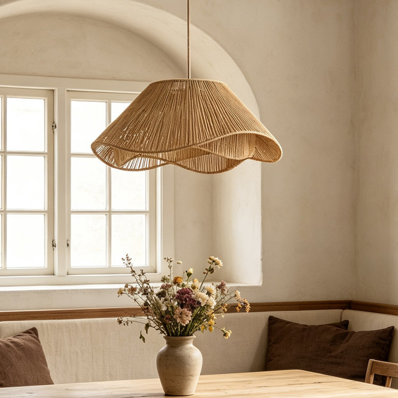 Lustre en rotin à 3 lumières avec motif tressé, 3