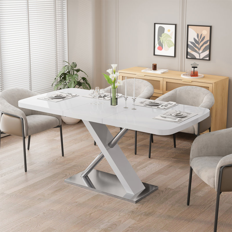Table de salle à manger 47,25 à 63 po moderne blanc brillant pour 4 à 6 personnes