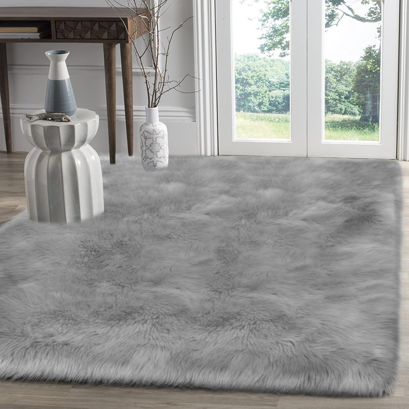 Tapis d'intérieur à poils longs antidérapants moelleux et doux, Rectangle 4 pi x 6 pi