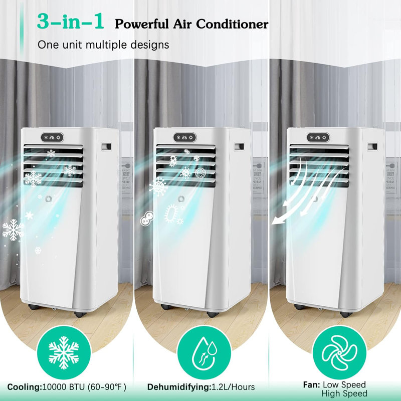 Climatiseur 8000BTU, Quiet Less 53dB, télécommande, avec ensemble de fenêtre complet, pour jusqu'à 200 pieds carrés
