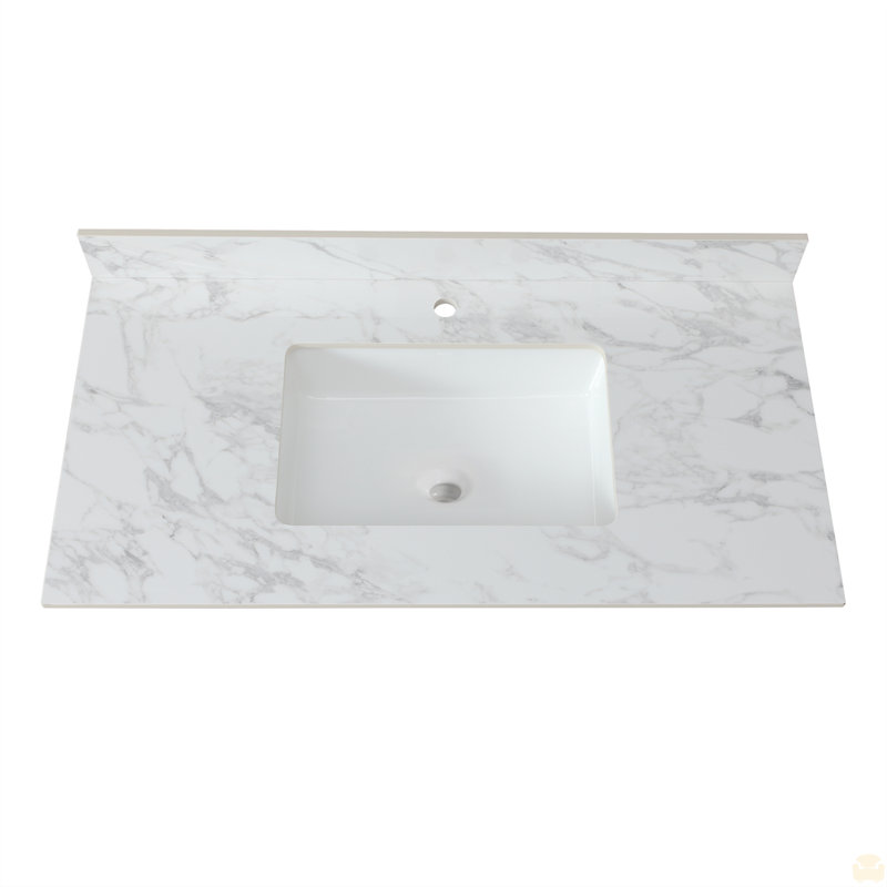 Dessus de meuble-lavabo, comptoir de meuble-lavabo en pierre frittée blanc Carra , 43"