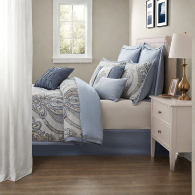 Ensemble de literie pour très grand lit, jacquard de polyester bleu, chambre à coucher moderne