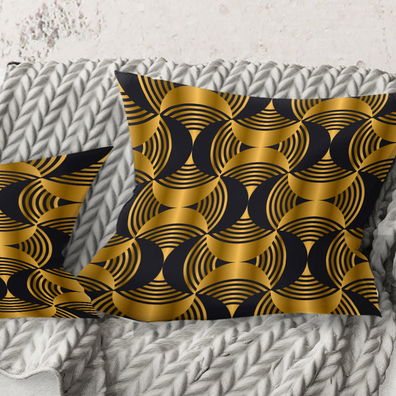 Motif moderne de style Art déco - Coussin décoratif imprimé Mid-Century, 16 po x 1 po, Jaune