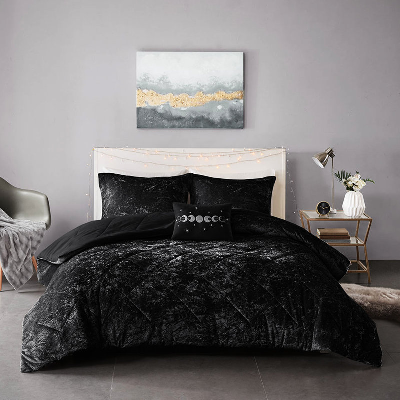 Édredon simple / simple TG en velours noir matelassé à losanges, lavable à la machine