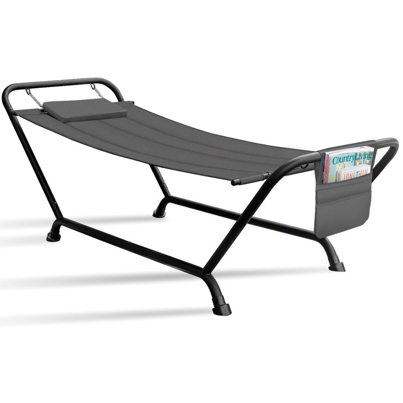  Lit hamac confortable pour 1 personne avec support, oreiller et poches de rangement gris