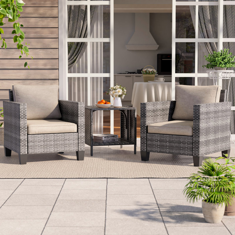 Ensemble de conversation pour patio 3 pièces avec coussin, Beige, Gris