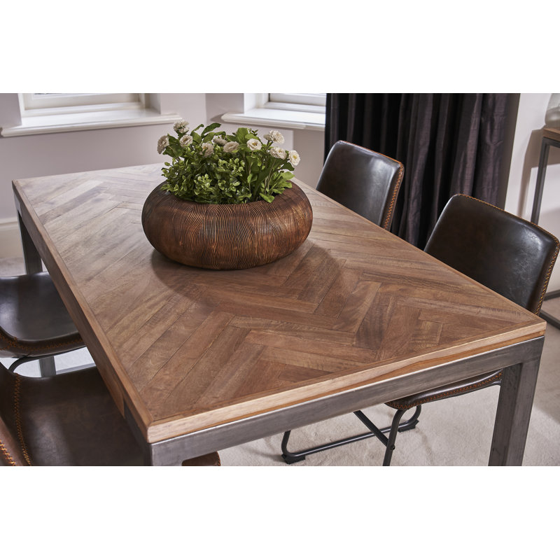 Solid Wood Top Metal Base Dining Table, 75cm H x 140cm W x 80cm D