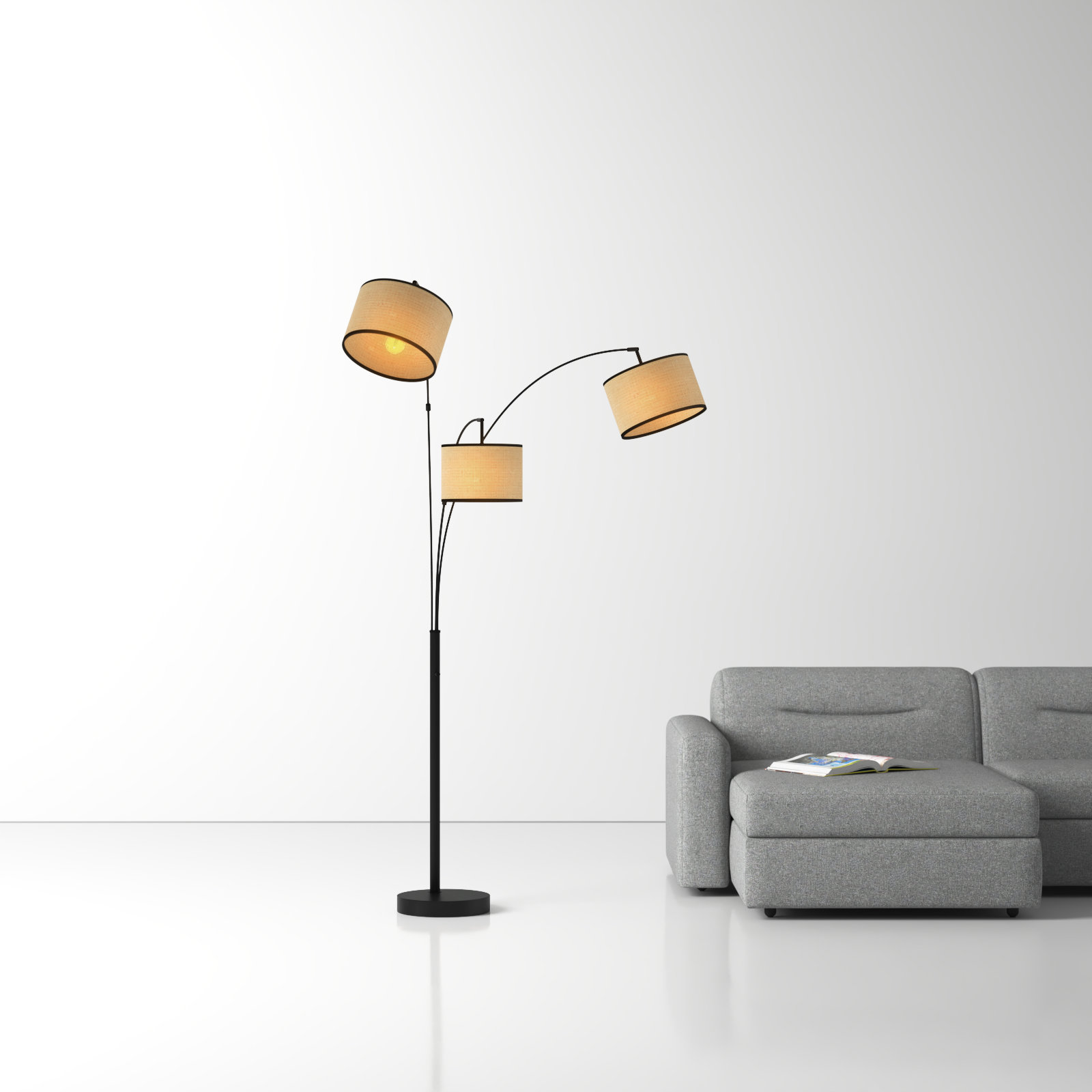 Felice 74'' Floor Lamp, Black, Natural/Black