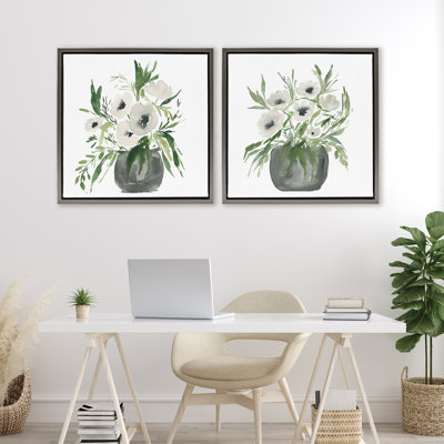 Ensemble de 2 vases blancs anémone flottants, design par Lucille Price