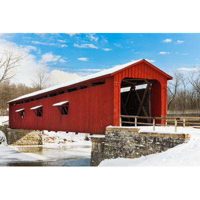 " Red Covered Bridge With Snow "