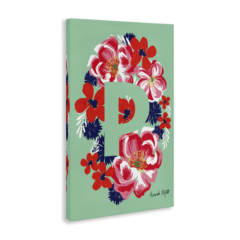 Art floral sur toile Floral Bloom Lettre P par Hannah Louise Byatt, H 36 po x l 24 po