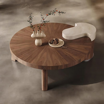 Walnut Manufactured Wood Round Coffee Table Sets