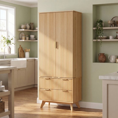 Fluted Barn Door Storage Cabinet with Wide Gold Handles