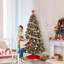 Arbre de Noël artificiel épinette enneigé, pré-décoré avec des pommes de pin et un pied pliable-422687687
