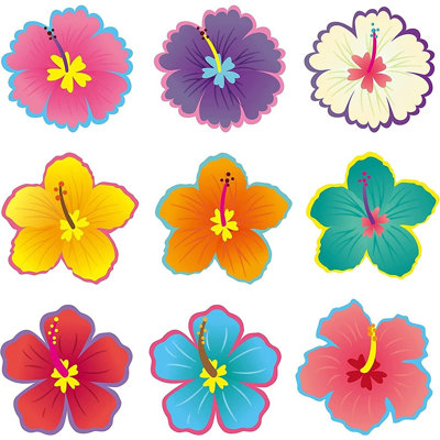 Ensemble de 45 babillards rentrée scolaire Luau - Découpes hawaïennes tropicales à fleurs d'hibiscus pour salle de classe, fête d'été, anniversaire et fête de naissance