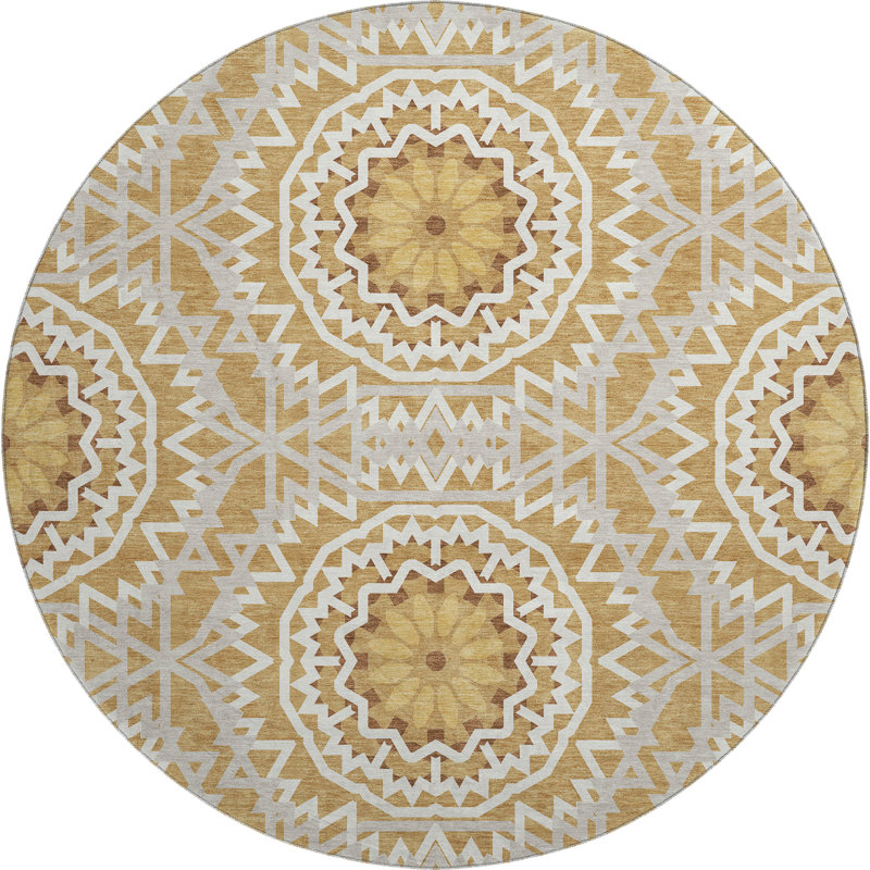 Premium Machine Washable Cerrito Gold Rug, Round 8'