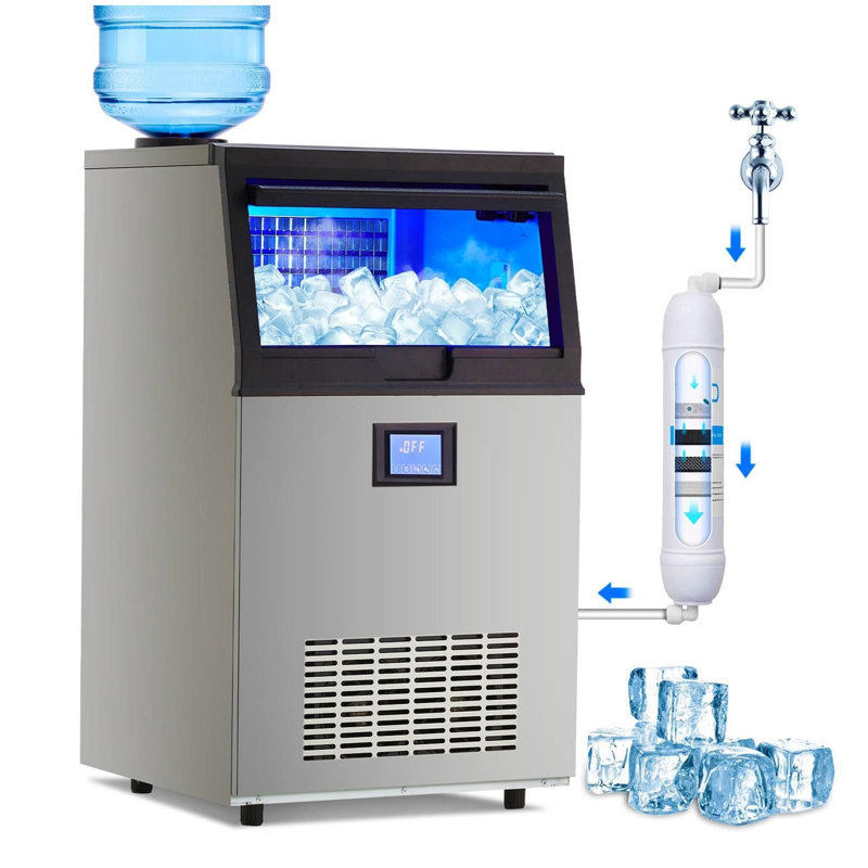 Commercial Ice Maker Machine, 50Pcs Clear Ice Cubes Ready In 8-15Mins