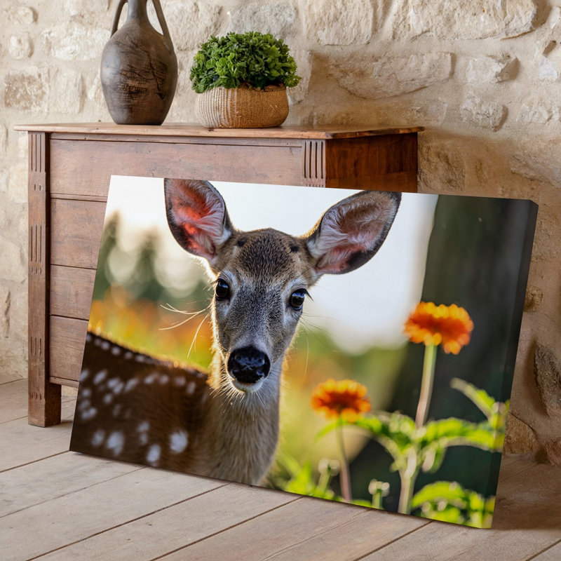 Toile, gros plan, portrait d'un jeune cerf présentant son art mural, H 16 po x l 20 po