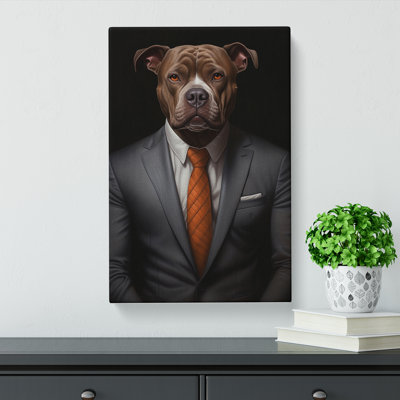 Staffordshire Bull Terrier in a Suit Painting No.2 - Wrapped Canvas