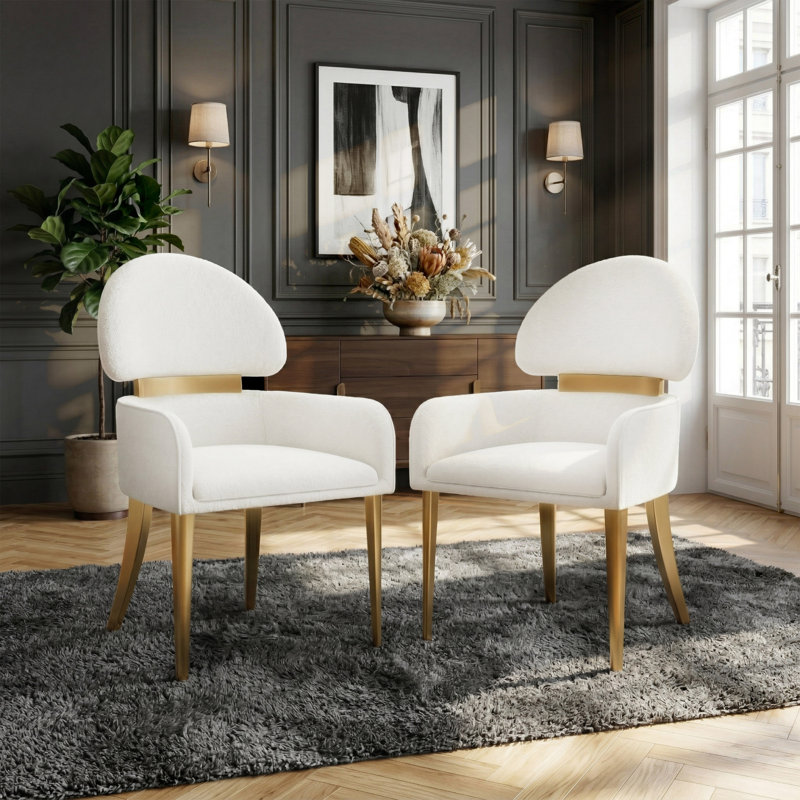 Chaise avec accoudoirs rembourrée Bexar, White