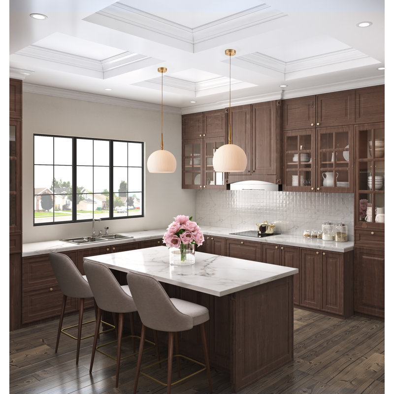 Kate - 1-Light Pendant - Brushed Brass with White Ribbed Glassware Shade, 19" H x 9.8" W x 9.8" D, Brushed Brass