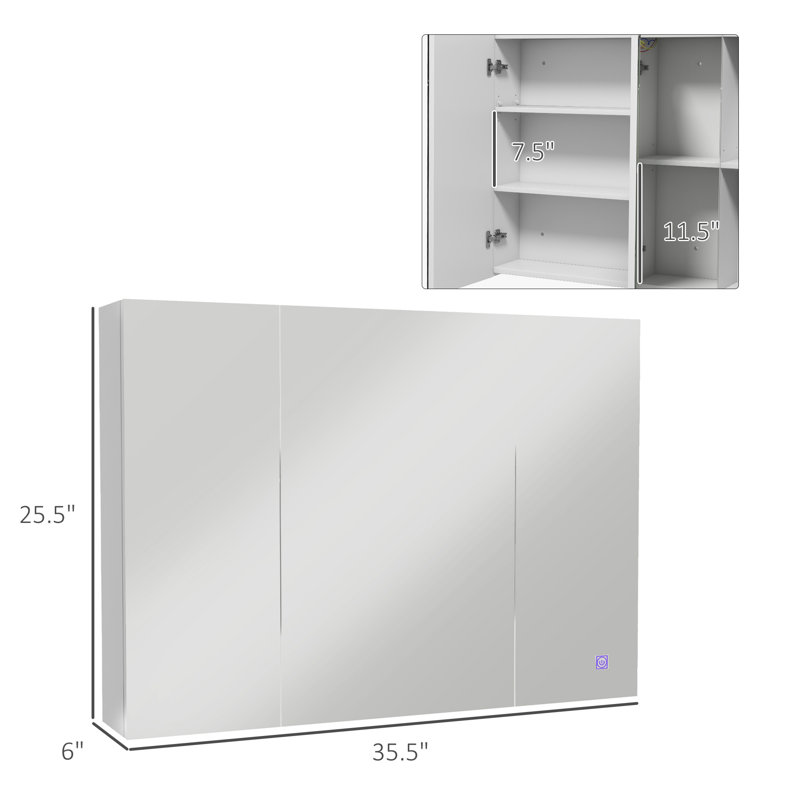 Armoire à pharmacie lumineuse avec miroir, miroir de salle de bain mural 26 po x 36 po avec rangement, armoire murale de salle de bain 3 couleurs avec charge USB, tablette réglable, blanc ultrabrillant
