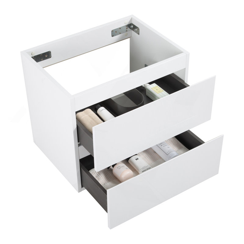 Meuble-lavabo mural SANS lavabo, couleur blanche, avec deux tiroirs, pré-assemblé, Blanc