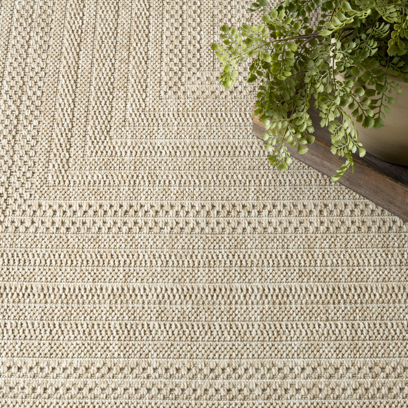 Cascio Geometric Indoor/Outdoor Area Rug, Taupe Ivory, Rectangle 5'3" x 7'