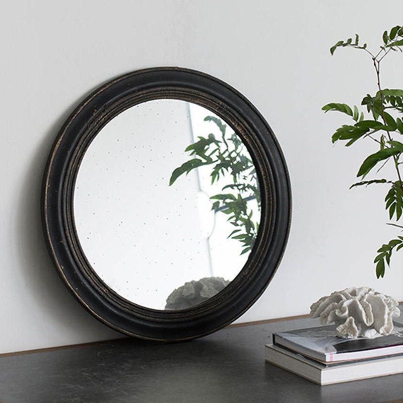 Miroir mural circulaire avec cadre en bois noir