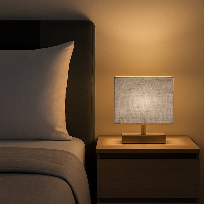 Slimline Metal Rectangle 28cm Bedside Lamp, Grey