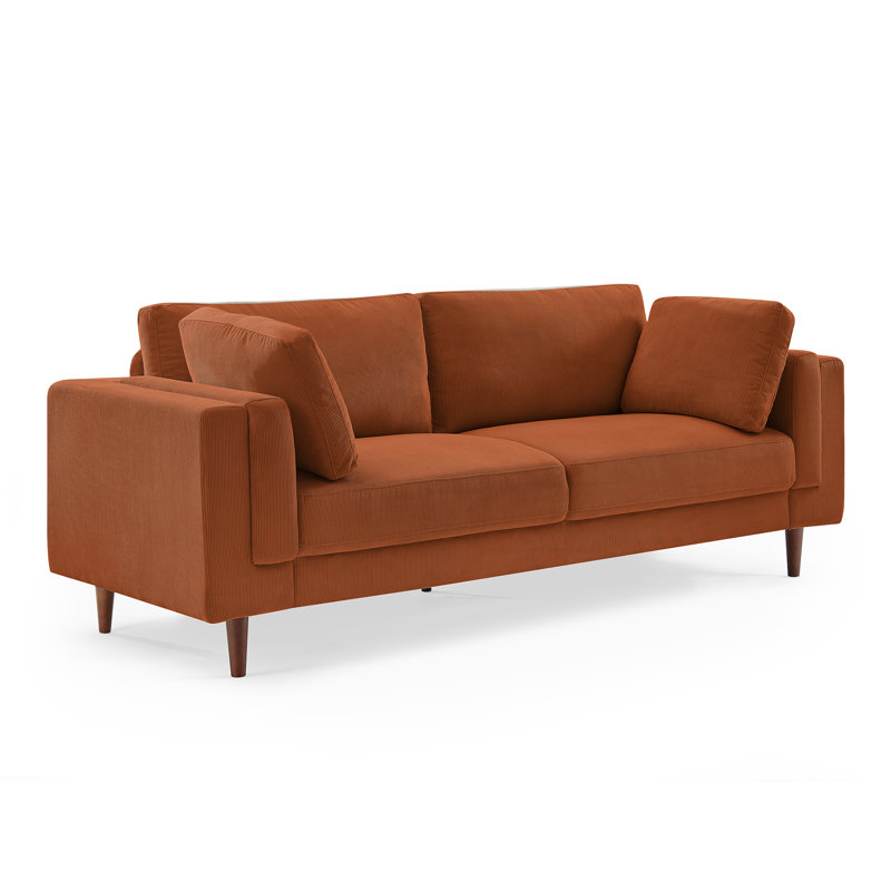 Kraz MINIMORE Modern Style 85'' Square Arm Sofa, Curry Corduroy
