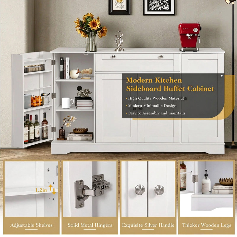 54" Modern Buffet Cabinet with Storage,Wood Sideboard Cabinet with Drawer,Coffee Bar Cabinet with Doors and Adjustable Shelves