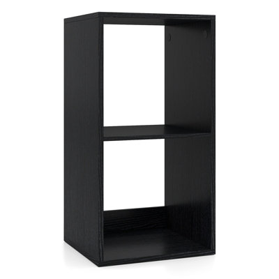 2-Cube Wooden Bookshelf with Back Guardrail & Anti-Tip Kits, Compact Living Room or Bedroom Storage Shelf, Black