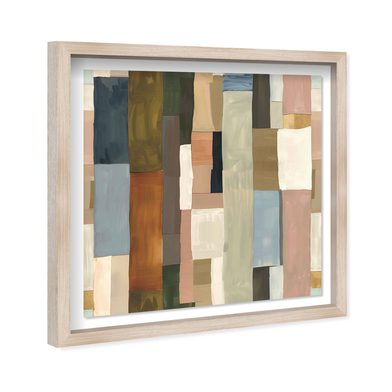 Beige Blocks II Shadowbox Abstract Print by Oliver Gal, Black Frame, 12 x 12, 13.5"H x 13.5"W, Natural Oak Frame
