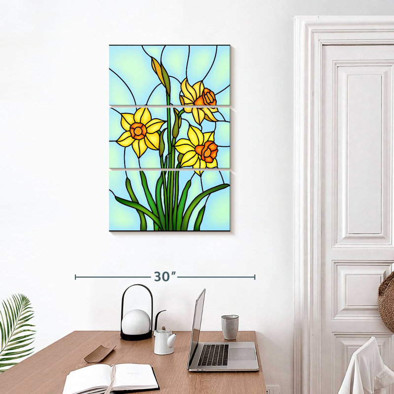 Jonquilles en vitrail Harnek, H 32 po x l 20 po
