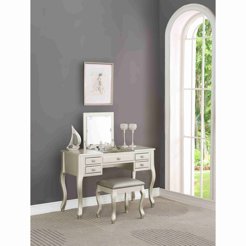 Ensemble de meuble-lavabo classique avec tiroirs et tabouret à tiroirs avec miroir