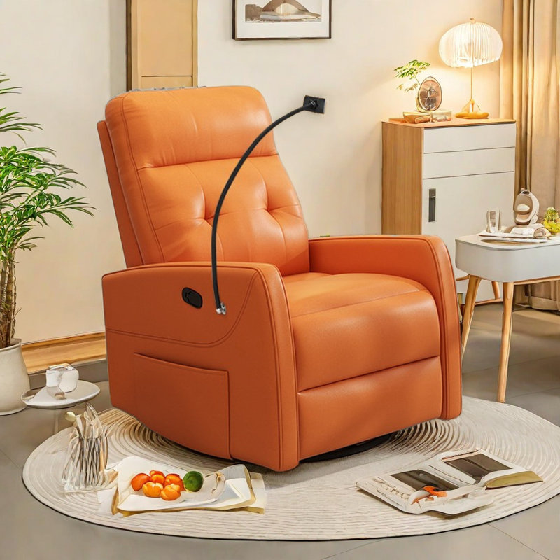Fauteuil inclinable pivotant en faux cuir Tibold, Orange