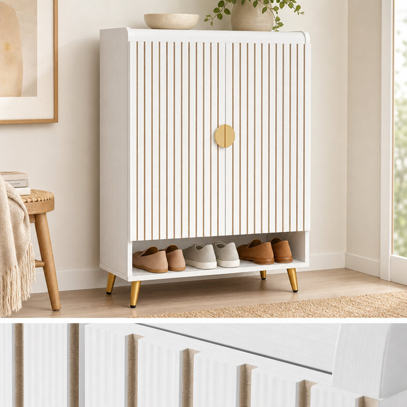 Armoire à chaussures réglable pour vestibule avec rangement caché pour porte battante