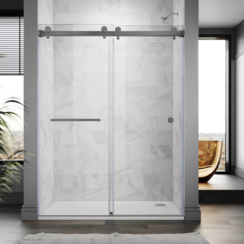 UKD01 66 to 72 in. x 72 in. H Frameless Double Sliding Shower Door with 3/8 in. (10mm) Clear Glass , Space Gray