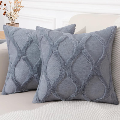 Throw Pillow Covers 18X18 Inch Set Of 2, Soft Plush Faux Fur Wool Blue Grey Couch Pillow Covers, Decorative Neutral Pillow Cases For Bed Sofa Living Room Home Decor