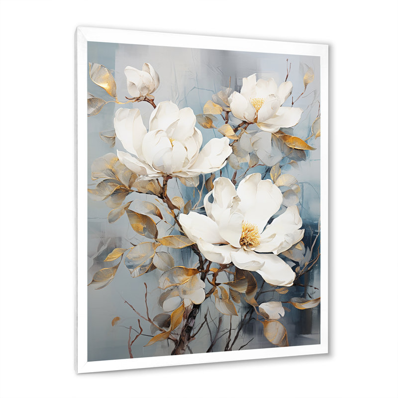 Minimalisme Magnolias sur toile, H 20 po x l 12 po x P 1 po, Cadre simple blanc