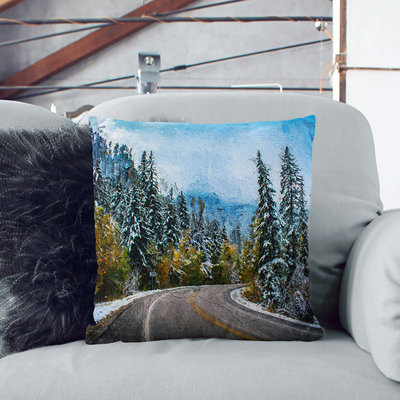 Winter Forest Road Cushion with Filling
