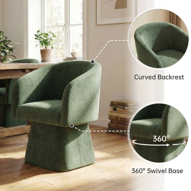 Upholstered Swivel Barrel Dining Chairs, Green