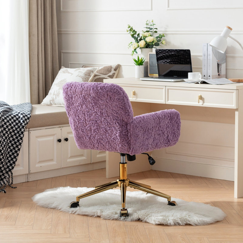 40 chaises inclinables pour le bureau, laine d'alpaga artificielle, base en métal doré 320 mm, violet, chaise réglable pour chambre à coucher violet, base 320 mm, réglable, inclinable