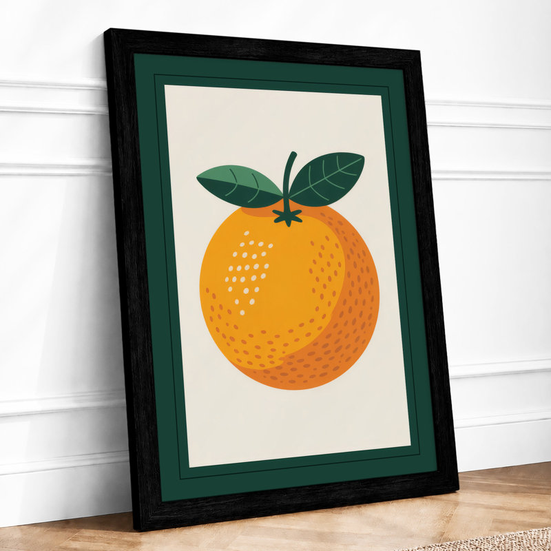 Orange With Leaves Botanical - Print, Black, A4 - 29.7 x 21.0 cm