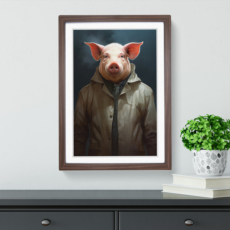 Pig Conceptual - Single Picture Frame Print on Wood, Walnut Framed, 46cm H x 34cm W x 2cm D