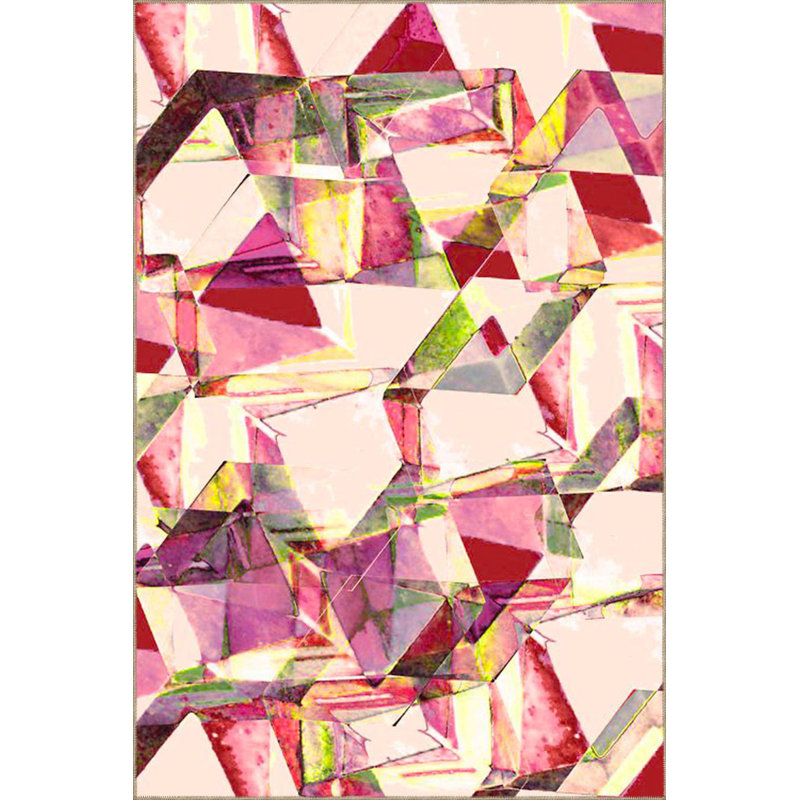 Tapis rose lavable à la machine à motif géométrique à motifs géométriques, Sous-tapis rectangulaire 3 pi 11 po x 5 pi 11 po i