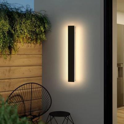 23.6inch Modern Outdoor Wall Light, LED Long Wall Sconces Lighting 3 Color Lights 3000K/4500K/6000K, Black Minimalist, IP65 Waterproof, Exterior Light Fixture Wall Lamps for Garage Porch Yard