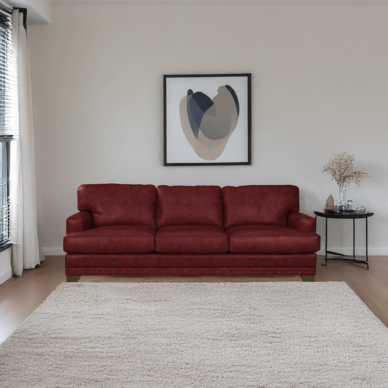 Nixson 100'' Genuine Leather Sofa, Red