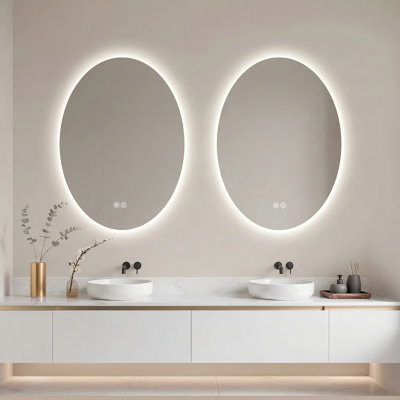 Miroir de salle de bain ovale rétro-éclairé sans cadre homologué UL, anti-buée, verre trempé